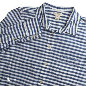 J Crew Shirt Women's Button Up XS Blue/White Stripe Linen Cotton Long Sleeve